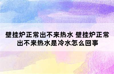 壁挂炉正常出不来热水 壁挂炉正常出不来热水是冷水怎么回事